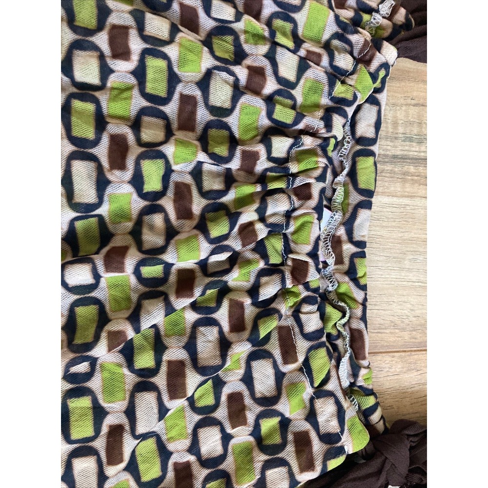 NWT $64 SWEET PEA BY STACY FRATI Hourglass Tie Neck Green Brown Tank Top Large - Picture 2 of 10